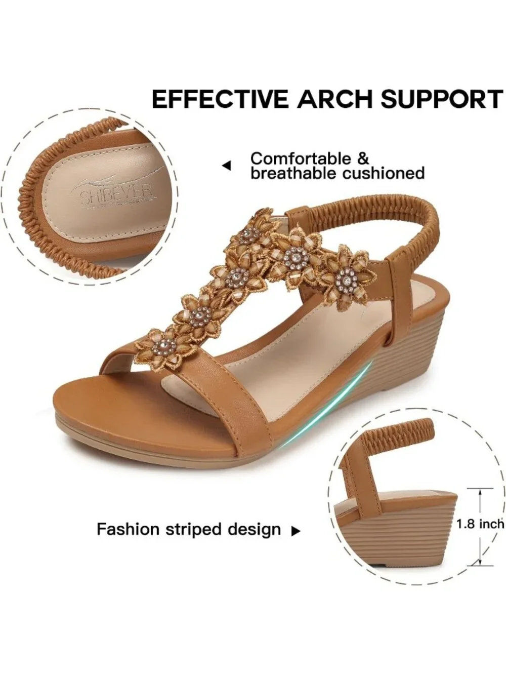 Women's Brown Wedge Sandals Summer Platform Comfortable Low Wedges Shoes